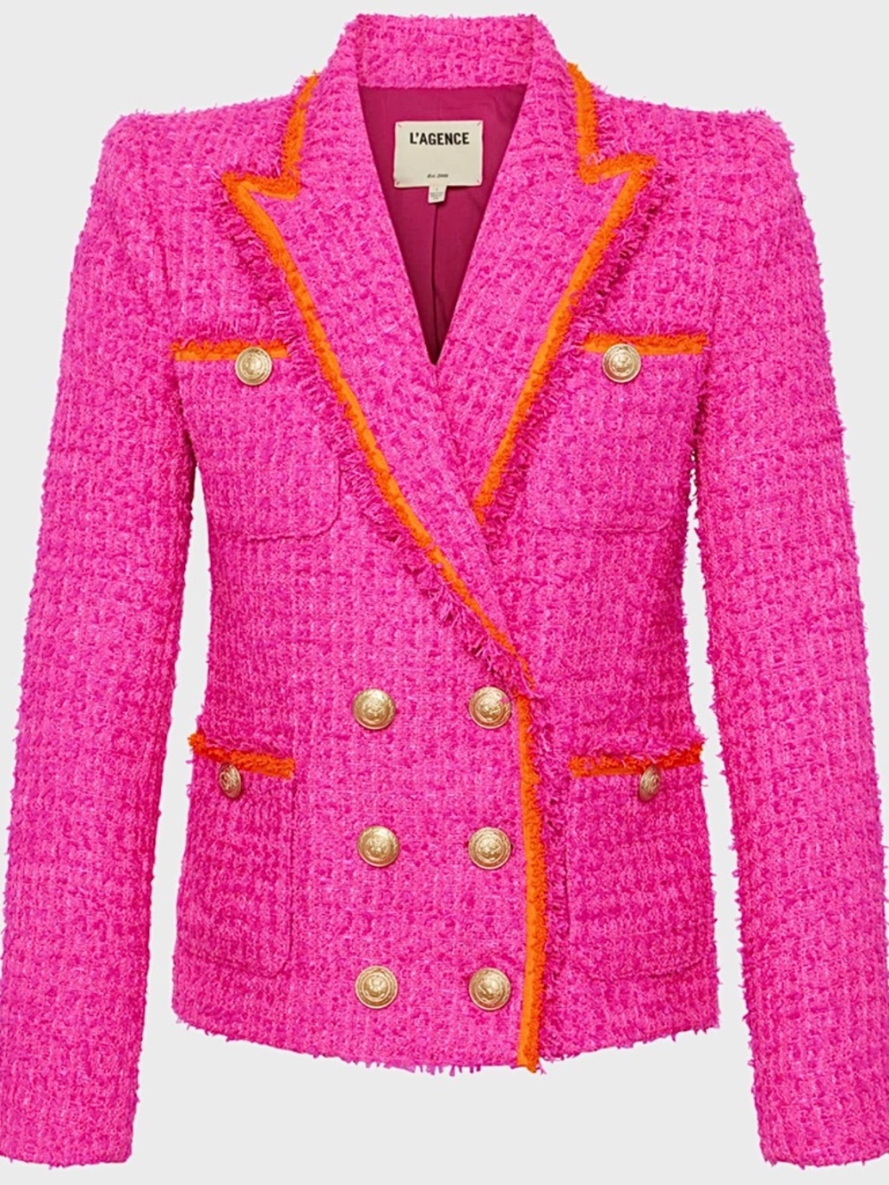 L'Agence Alectra neon tweed collared jacket in Rhodamine & Glow Orange